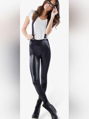 BlackMilk Black Shiny Suspender Tights Leggings Small